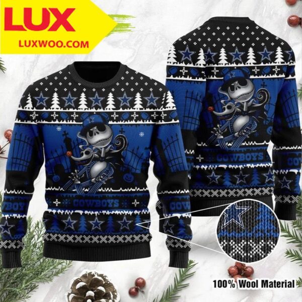 Dallas Cowboys Jack Skellington Halloween Holiday Party Dallas Cowboys Ugly Christmas Sweater