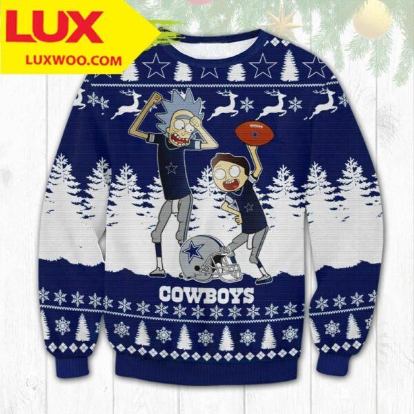 Dallas Cowboys Rick Morty Ugly Sweater happy Christmas gift for fan