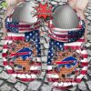 Football Personalized Buffalo Bills American Flag Breaking Wall Clog Shoes Football Personalized Buffalo Bills American Flag Breaking Wall Clog Shoes