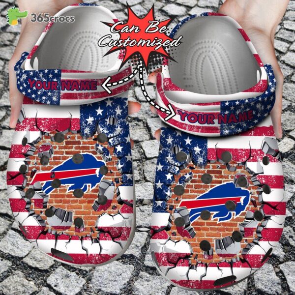 Football Personalized Buffalo Bills American Flag Breaking Wall Clog Shoes