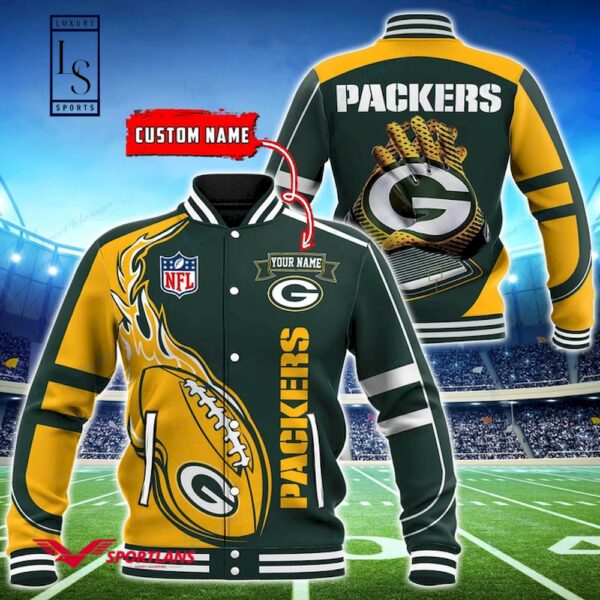 Green Bay Packers Fire Ball Custom Name Baseball Jacket