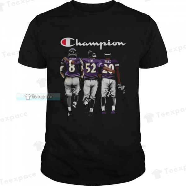 Lamar Jackson Ray Lewis And Ed Reed Champion Signatures Ravens Shirt 1