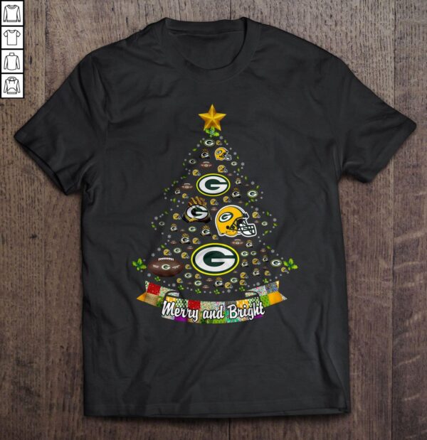 Merry And Bright Green Bay Packers NFL Christmas Tree V Neck T Shirt