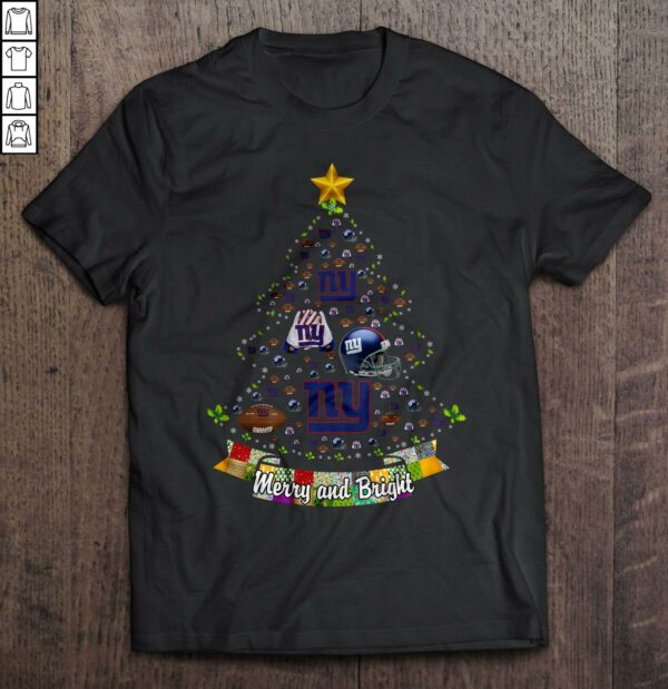 Merry And Bright New York Giants NFL Christmas Tree V Neck T Shirt