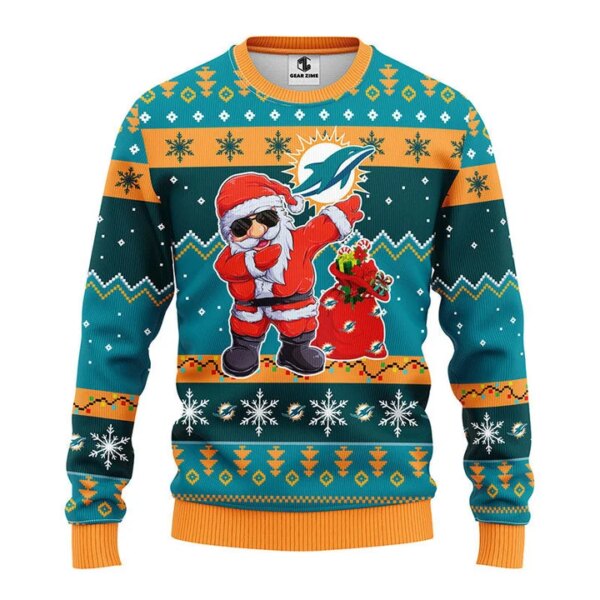 Miami Dolphins Dabbing Santa Claus Ugly Christmas Sweater