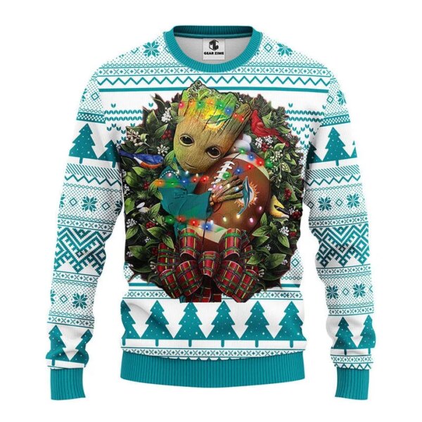 Miami Dolphins Groot Hug Ugly Christmas Sweater