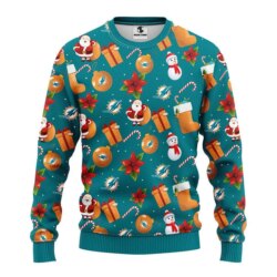 Miami Dolphins Santa Claus Snowman Ugly Christmas Sweater