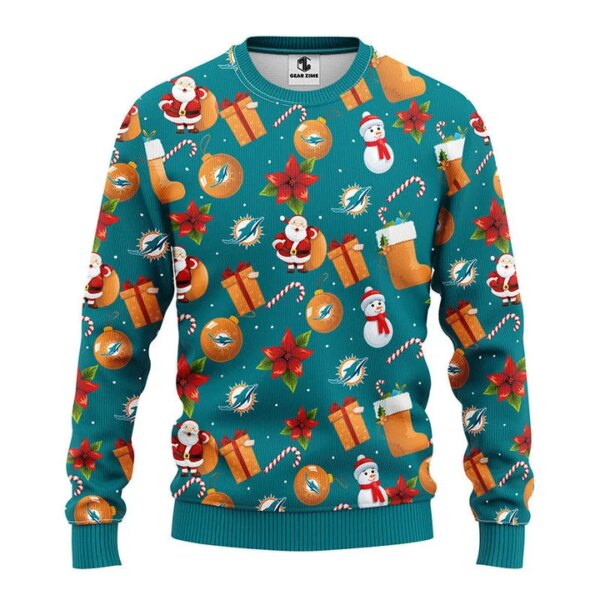 Miami Dolphins Santa Claus Snowman Ugly Christmas Sweater