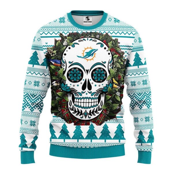 Miami Dolphins Skull Flower Ugly Christmas Sweater