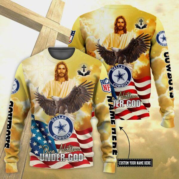 NFL Dallas Cowboys sweater Custom Name, One Nation Under God All-Over Print Thicken Sweater v4