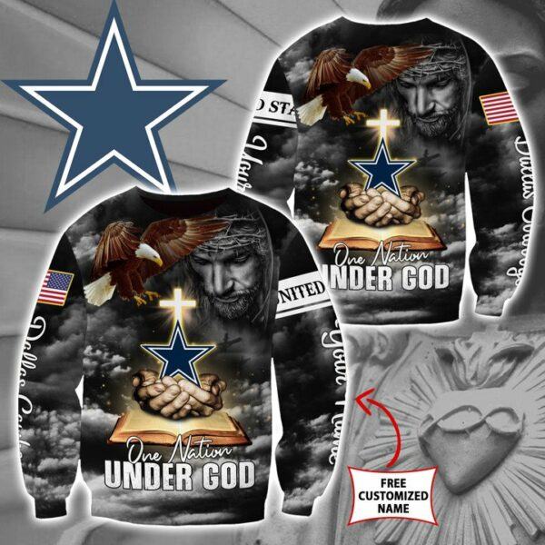 NFL Dallas Cowboys sweater lion Custom Name, One Nation Under God All-Over Print Thicken Sweater v3