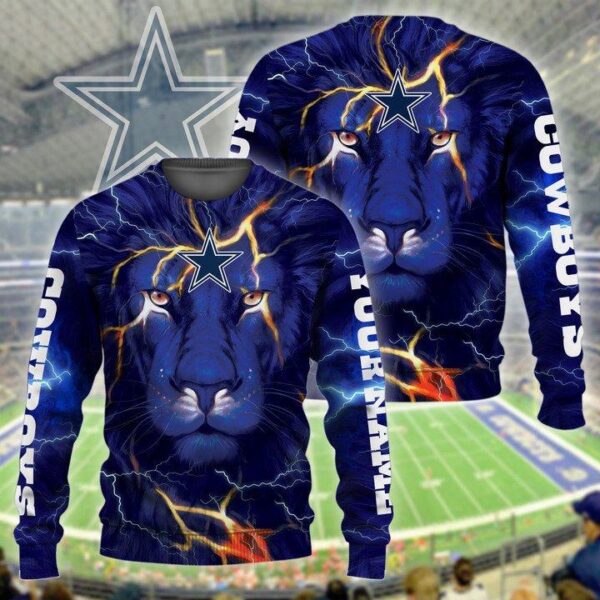 NFL Dallas Cowboys sweater lion thunder, One Nation Under God All-Over Print Thicken Sweater