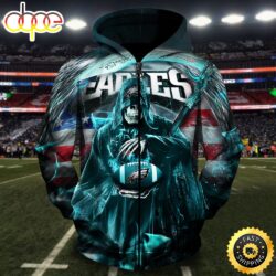 NFL Eagles Logo & Death Holding Football 3D Hoodie All Over Print Shirt