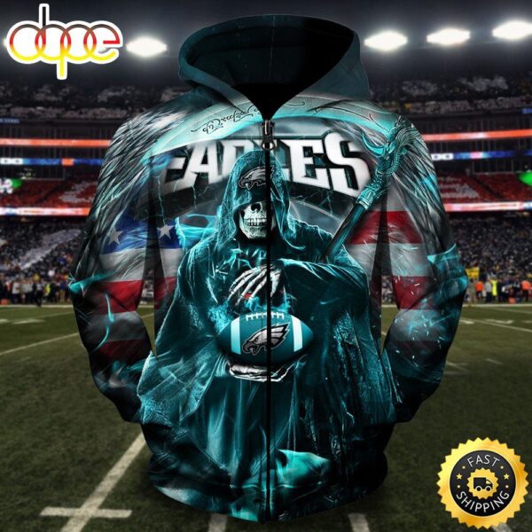 NFL Eagles Logo Death Holding Football 3D Hoodie All Over Print Shirt