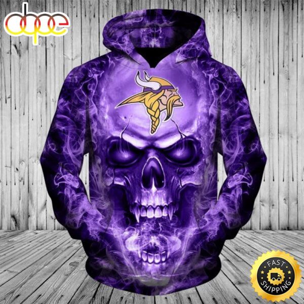 NFL Minnesota Vikings Neon Purple Skull 3D Hoodie All Over Print Shirts