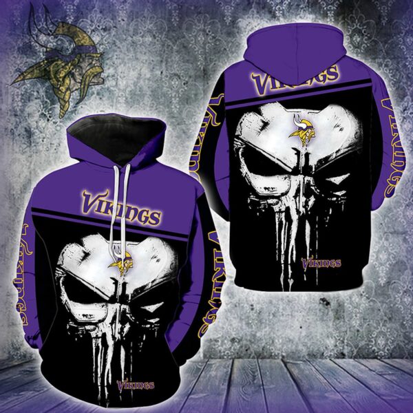 NFL Minnesota Vikings Skull 3D Hoodie All Over Print Shirts