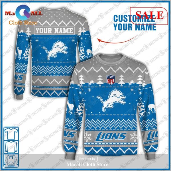 NFL Personalized Name Detroit Lions christmas ugly Sweatshirt 3D LIMITED EDITION