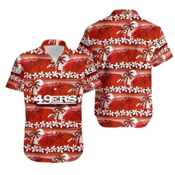 NFL San Francisco 49ers Hawaiian Shirt Coconut Trees And Flowers NFL Hawaiian Shirt