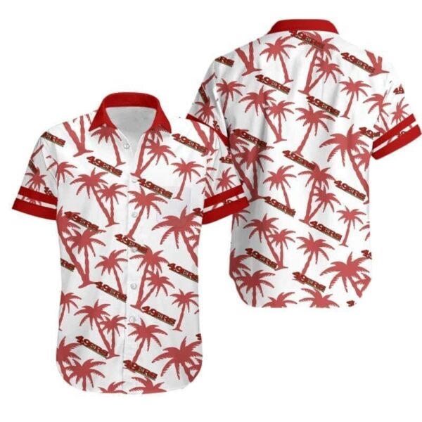 NFL San Francisco 49ers Hawaiian Shirt Coconut Trees On White Theme NFL Hawaiian Shirt