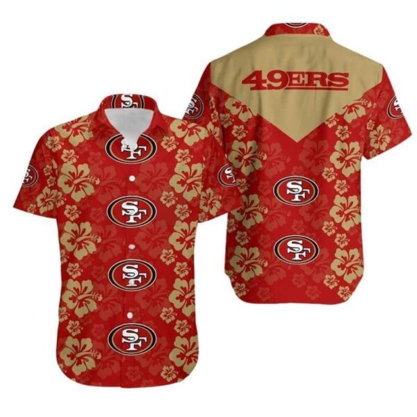 NFL San Francisco 49ers Hawaiian Shirt Hibiscus Flower Pattern Football Gift NFL Hawaiian Shirt