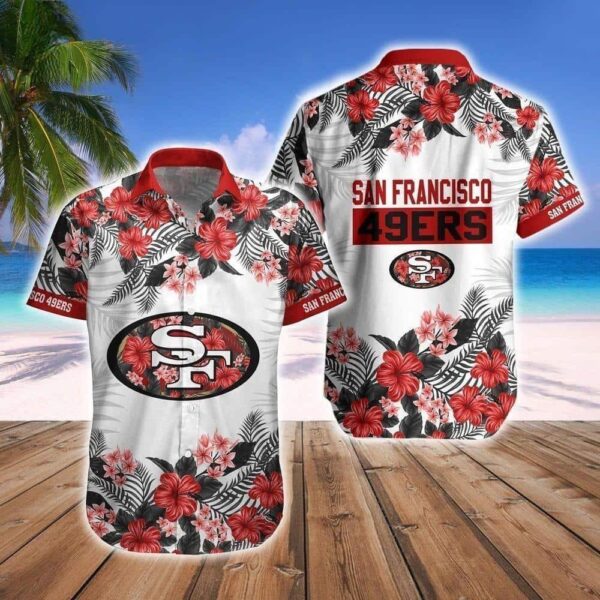 NFL San Francisco 49ers Hawaiian Shirt Hibiscus Flower Pattern NFL Hawaiian Shirt