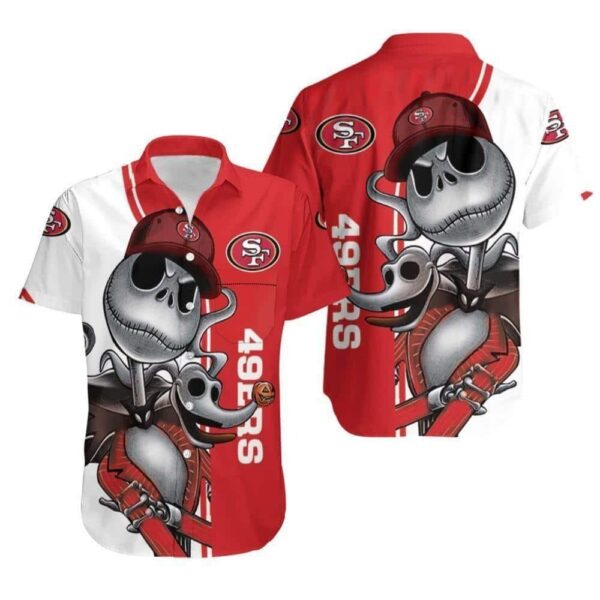 NFL San Francisco 49ers Hawaiian Shirt Jack Skellington And Zero NFL Hawaiian Shirt