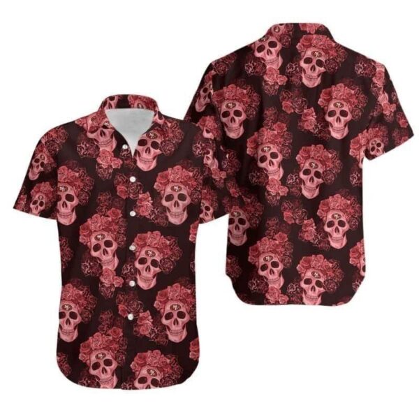 NFL San Francisco 49ers Hawaiian Shirt Mystery Skull And Flower NFL Hawaiian Shirt