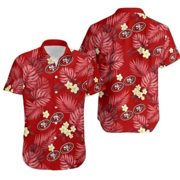 NFL San Francisco 49ers Hawaiian Shirt Palm Leaves And Flowers Pattern NFL Hawaiian Shirt