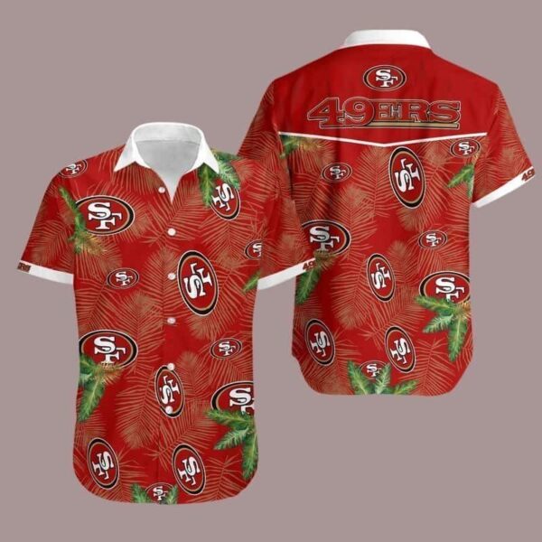 NFL San Francisco 49ers Hawaiian Shirt Palm Leaves Pattern All Over Print NFL Hawaiian Shirt