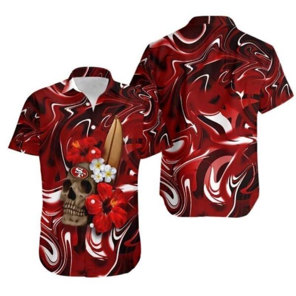 NFL San Francisco 49ers Hawaiian Shirt Skull And Hibiscus Flower NFL Hawaiian Shirt