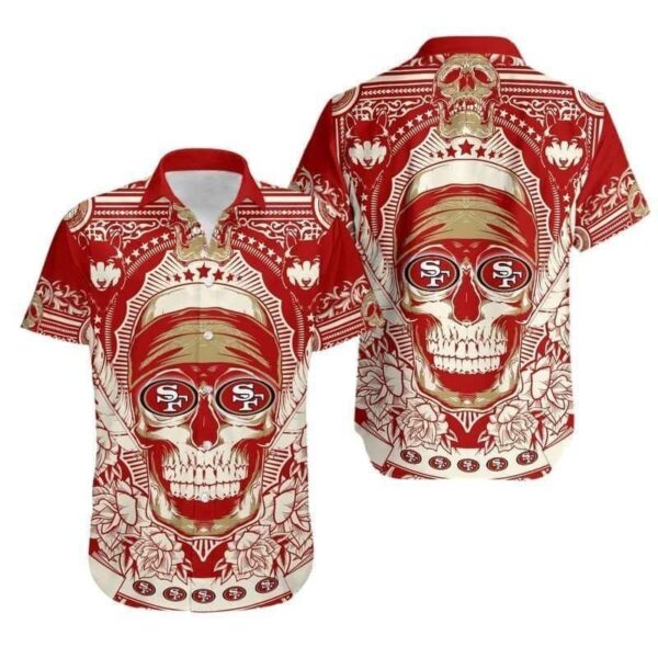 NFL San Francisco 49ers Hawaiian Shirt Skull Pattern All Over Print NFL Hawaiian Shirt