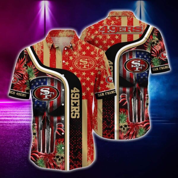 NFL San Francisco 49ers Hawaiian Shirt Skull US Flag NFL Hawaiian Shirt