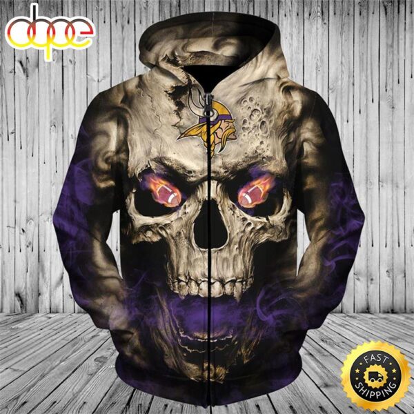 NFL Vikings Blazing Football On Fire In Skulls Eyes 3D Hoodie All Over Print Shirts