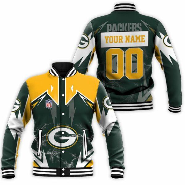 Nfl Green Bay Packers Lightning 3d Personalized Baseball Jacket