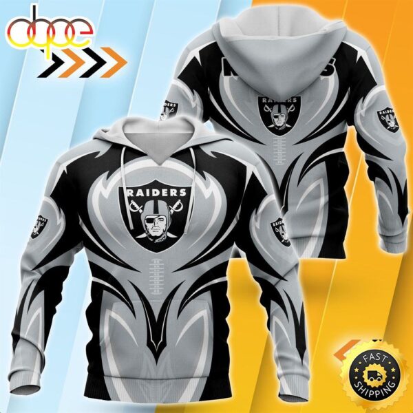 Oakland Raiders Nfl 3d Hoodie Men Women Grey