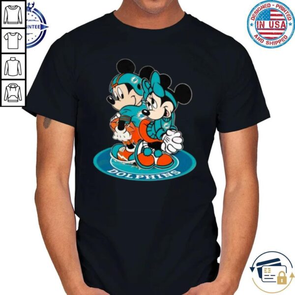 Official NFL Miami Dolphins Mickey Mouse And Minnie Mouse Shirt