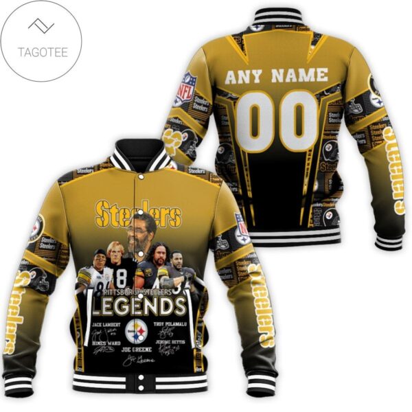 PITTSBURGH STEELERS baseball jacket nfl LEGENDS JACK LAMBERT TROY POLAMALU JOE GREENE LEGENDARY CAPTAIN CUSTOM NAME NUMBER