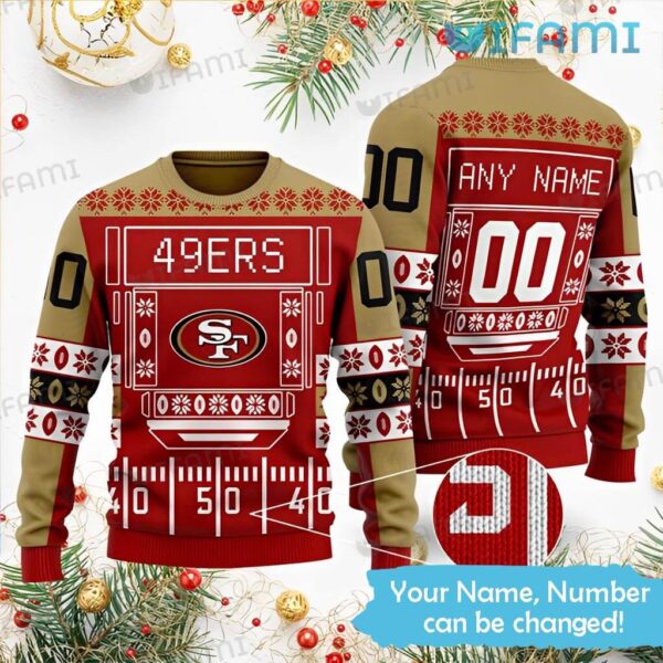 Personalized 49ers Ugly Sweater Football Field San Francisco 49ers Gift