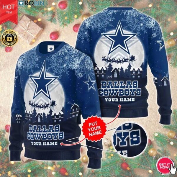 Personalized Name Nfl Dallas Cowboys, 3D moon night Print ugly Sweater christmas