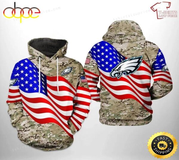 Philadelphia Eagles NFL Flag Of The United States Camo Veteran 3D Hoodie