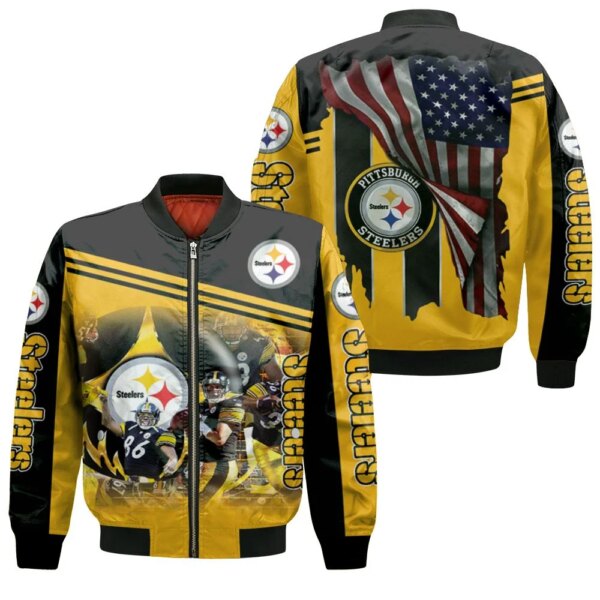 Pittsburgh Steelers Nfl Great Players 2020 Season American Flag 3d Bomber Jacket custom fan