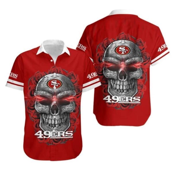 Red Aloha Sugar Skull NFL San Francisco 49ers Hawaiian Shirt NFL Hawaiian Shirt