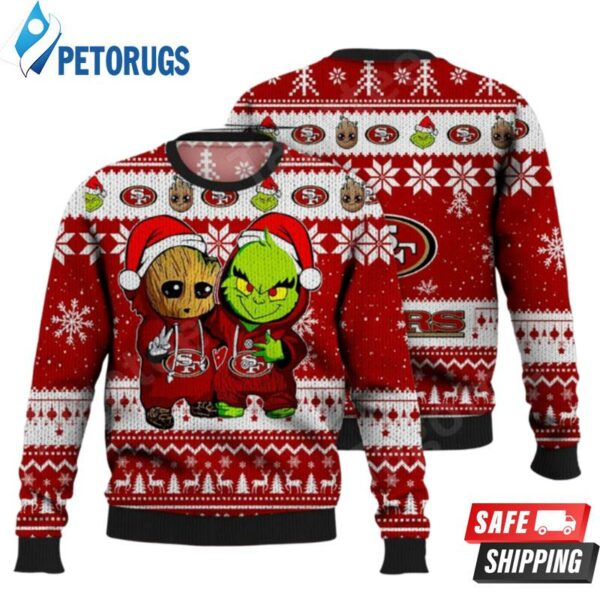 San Francisco 49Ers Baby Groot And Grinch Nfl Ugly Christmas Sweaters