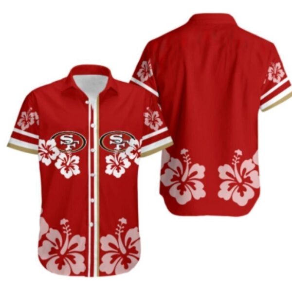 San Francisco 49ers Hawaiian Shirt Hibiscus Flower Red Aloha NFL Hawaiian Shirt