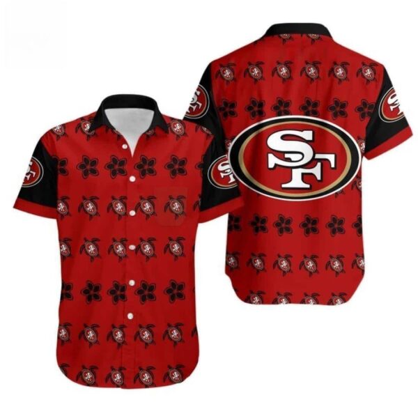 San Francisco 49ers NFL Hawaiian Shirt Turtle And Flower Pattern NFL Hawaiian Shirt