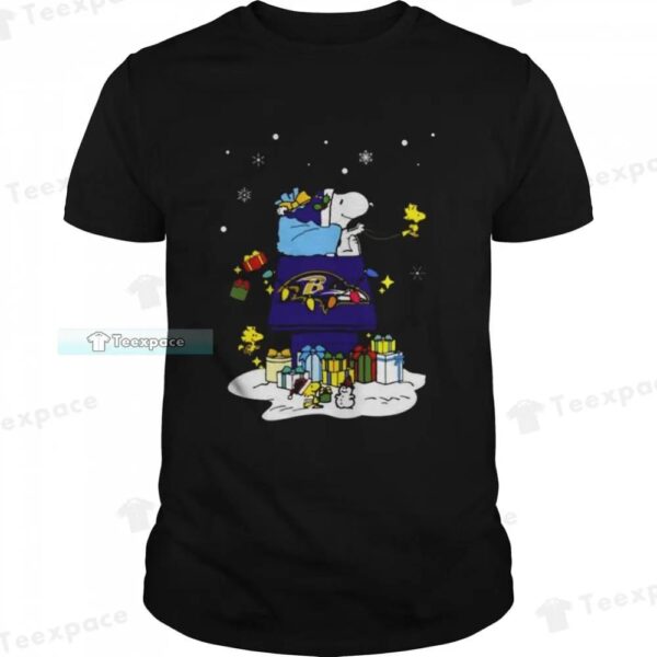 Santa Snoopy Wish You A Merry Christmas Baltimore Ravens Shirt 1