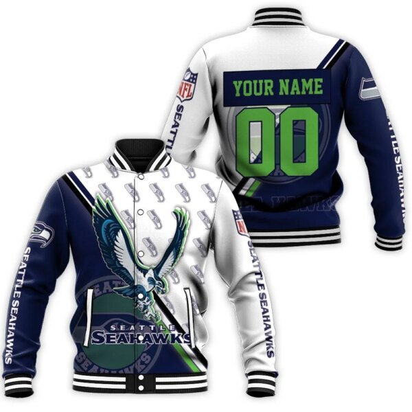 Seattle Seahawks Logo Nfl For Fans 3d Personalized Baseball Jacket