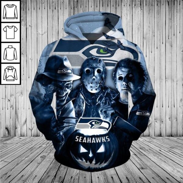 Seattle Seahawks hoodie 3D cheap Horror night Halloween Pullover NFL Shirt