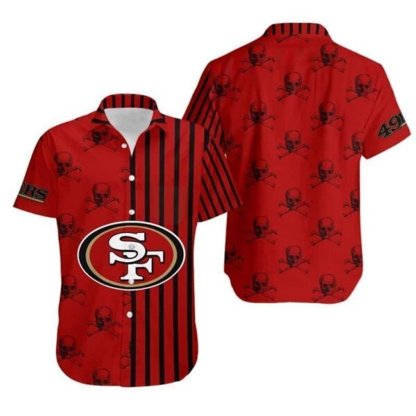 Stripes And Skull NFL San Francisco 49ers Hawaiian Shirt NFL Hawaiian Shirt