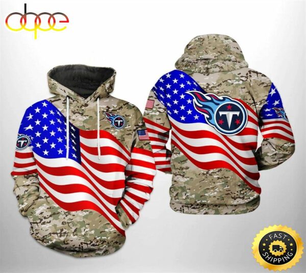 Tennessee Titans NFL US Flag Camo Veteran Team 3D Hoodie
